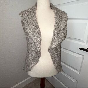 LOFT Ruffle Sleeveless Cascade Alpaca Blend Sweater Cardigan Vest